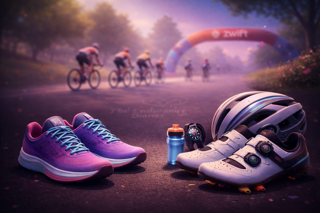 Home Indoor cycling shoes and Zwift setup for The Endurance Diaries