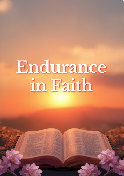 Open Bible at sunset with the words Endurance in Faith