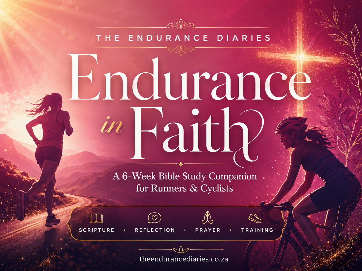 bible study Endurance in Faith Bible study companion cover showing a runner and cyclist beneath a glowing cross.