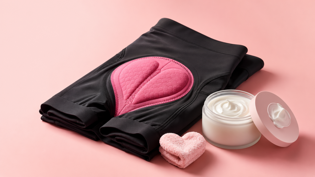 Cycling Shorts, Chamois Cream and Other Things Nobody Warned Me About padded cycling shorts and a jar of chamois cream