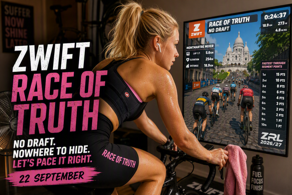 Zwift's Race of Truth: How to Survive the No-Draft Opener Without Blowing Up girl on bike