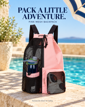 Pink Mesh Drawstring Gym Backpack