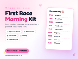 First Race Morning Kit with departure planning, packing checklists and a sample race-morning timeline