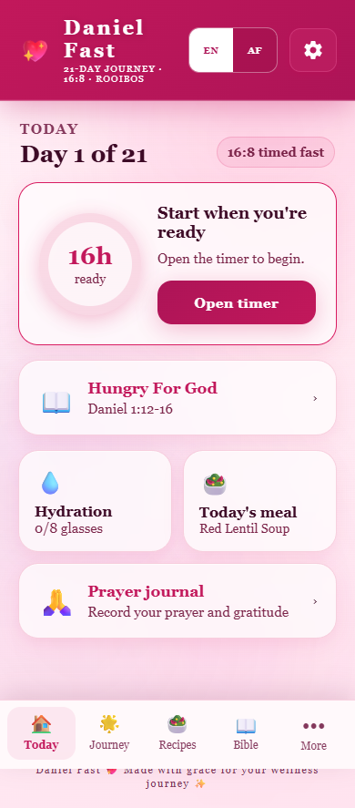 My Apps🩷 Daniel Fast Today screen in English