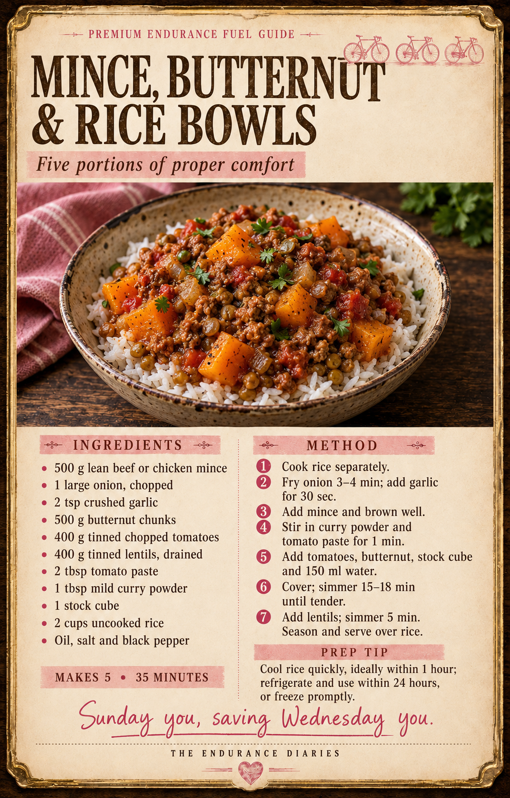 Recipes 🩷 Mince, butternut and rice recovery bowls