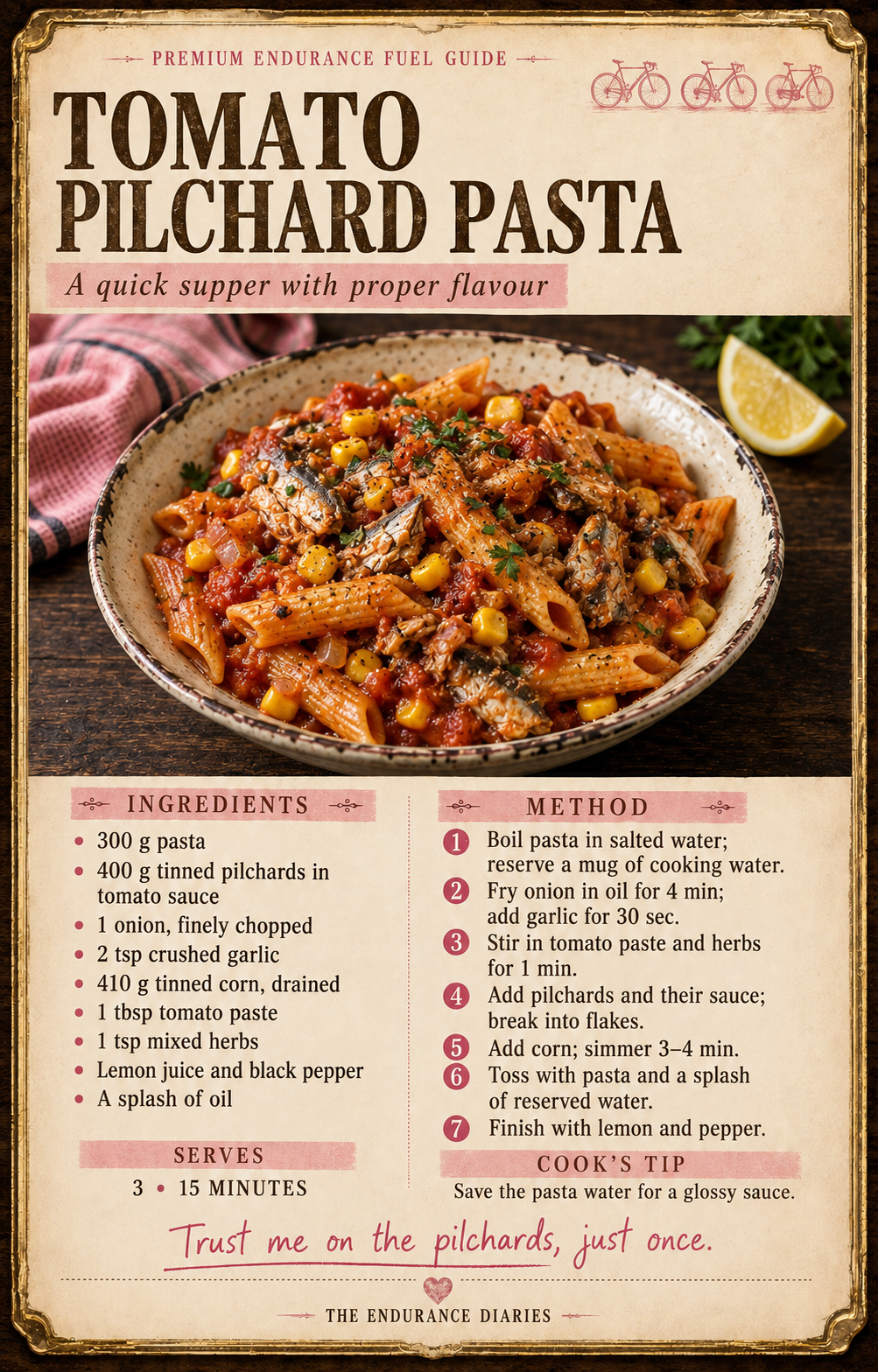 Recipes 🩷 Tomato pilchard pasta
